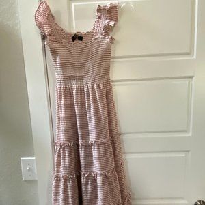 Smocked Bodice Ruffly Shoulders Hem Dress